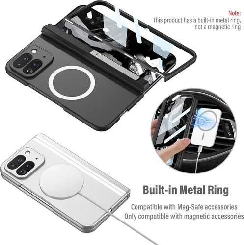 Vista 4 de Funda de teléfono para Google Pixel 9 Pro Fold compatible con cargador inalámbrico MagSafe con protector de pantalla, protección de bisagra, soporte