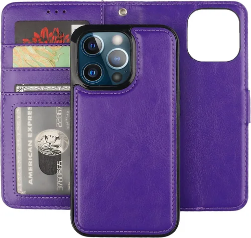 Vista 18 de Bocasal Funda tipo cartera desmontable para iPhone 13 Pro con bloqueo RFID, ranuras para tarjetas, soporte de cuero PU premium con soporte magnético
