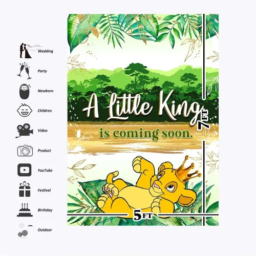 Vista 3 de Similar Decoraciones de baby shower para niños, 5 x 7 pies, telón de fondo africano Baby Shower de vinilo para baby shower, Simba Wild One Jungle