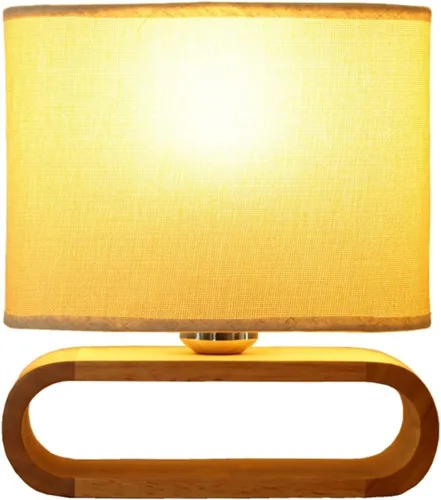 Vista 7 de Lámpara de escritorio LED con base de madera, lámpara de mesa, pantalla de tela, luces de mesa, lámpara de mesita de noche, luces de lectura