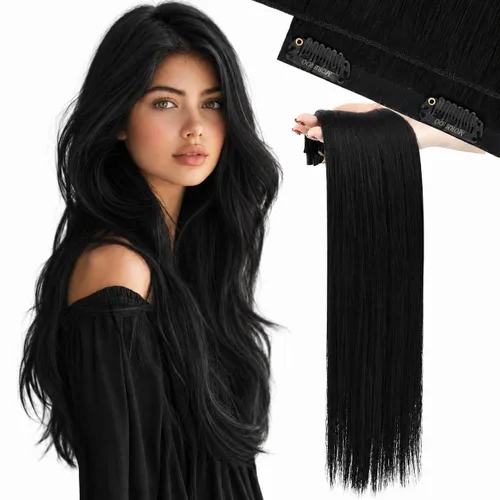 Vista 30 de Moresoo Genius - Extensiones de cabello humano real con clip, color negro azabache, invisibles, sin costuras, de trama de piel sintética