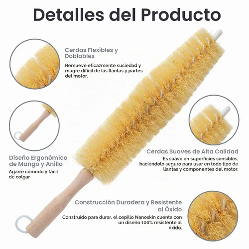 Vista 3 de Nanoskin (85 – 799) Cepillo grande para rueda de radios con alambre con revestimiento de plástico