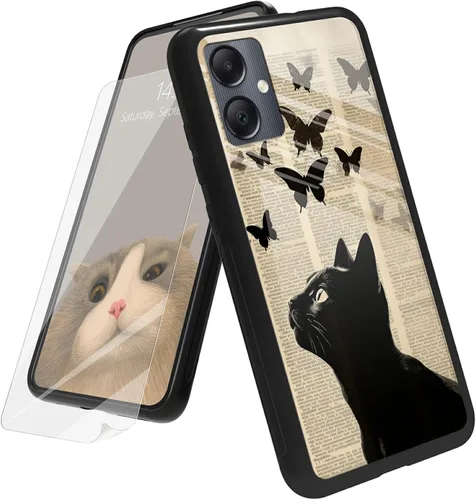 Vista 179 de Funda para Samsung Galaxy A12 5G con protector de pantalla, parte trasera de vidrio templado + TPU de silicona suave que absorbe los golpes