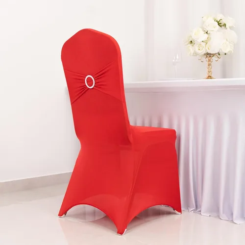 Vista 37 de Efavormart - Funda para silla de banquete de elastano beige con banda de hebilla de diamantes de imitación plateados, funda elástica para silla