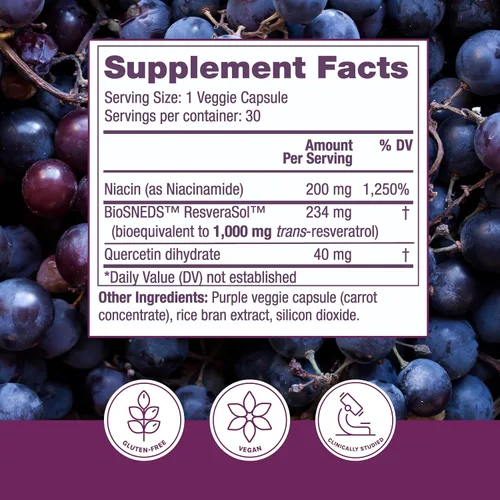 Vista 2 de Reserveage NAD Resveratrol Plus+ - Soporte antioxidante para la salud cerebral, la salud cardíaca, la energía celular y más - 30 cápsulas vegetales