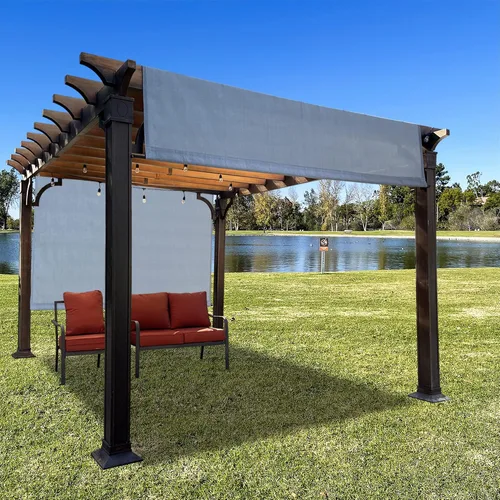 Vista 3 de Alion Home Toldo universal transpirable para pérgola – Toldo de repuesto para pérgola – Cubierta de sombra ajustable para exteriores con varillas