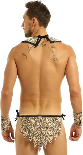 Vista 5 de YiZYiF Ropa interior de 4 piezas con estampado de animales de leopardo para hombre, tangas con cuerdas G, disfraz de tabaco de selva