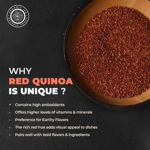 Vista 4 de Pride Of India - Quinua real roja natural - 100% boliviana de grado superior rico en proteínas de grano entero, tarro de 1.5 libras (24oz)