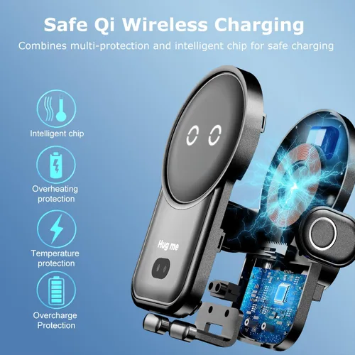 Vista 3 de Cargador inalámbrico para automóvil, 15 W, carga rápida, soporte para teléfono celular, con sujeción automática, compatible con iPhone 14 Series/14