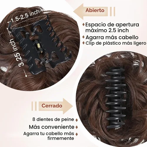 Vista 7 de Extensiones de cabello con clip de pinza para el cabello de moño, accesorios para el cabello para mujer, extensiones de cabello rizado y #8