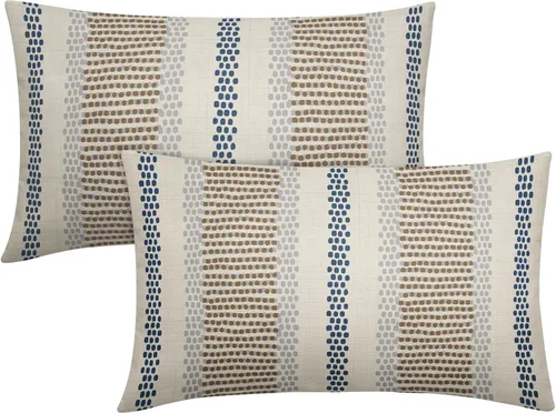 Vista 72 de Juego de 2 fundas de almohada negras y azules con rayas de puntos grises, decorativas para exteriores, estilo boho rústico, para sofá, cama, cojín