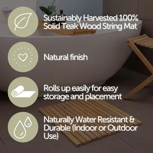 Vista 4 de Nordic Teak - Tapete de Cuerda de Madera de Teca 100% Maciza - Para Uso Interior y Exterior - Plataforma de Madera Antideslizante para Sauna