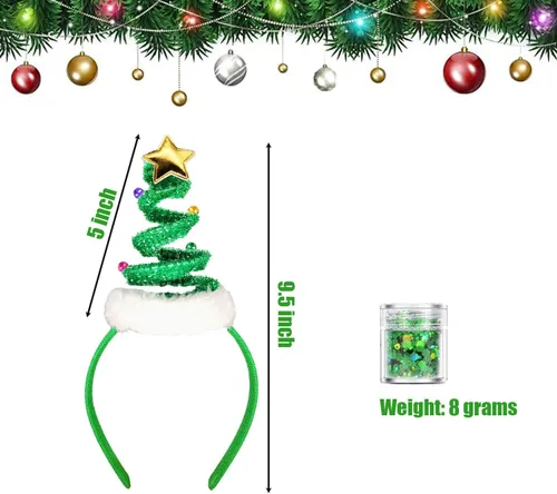 Vista 2 de FUEAWIM Diadema elástica para árbol de Navidad con campanas de Papá Noel con purpurina Chucky