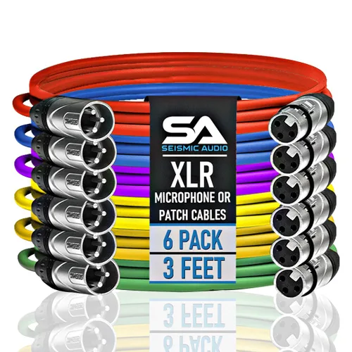 Vista 65 de SEISMIC AUDIO - SAXLX-2 - Paquete de 6 cables de conexión XLR macho a XLR hembra de 2 pies - Equilibrados - Cables de conexión de 2 pies