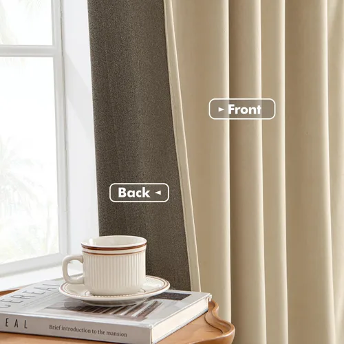 Vista 4 de ANRODUO Cortinas de terciopelo beige de 45 pulgadas de largo, opacas con aislamiento térmico insonorizado, cortinas de privacidad para oscurecer