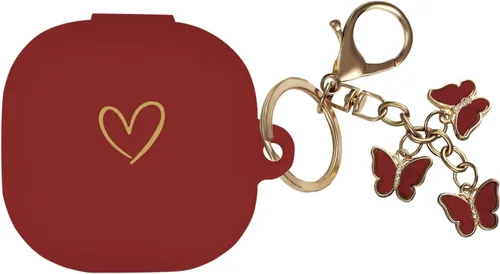Vista 10 de Compatible con Samsung Galaxy Buds FE/Buds 2 / Buds Pro/Buds Live/Buds 2 Pro, funda de silicona suave con patrón de corazón dorado con bonito Negro
