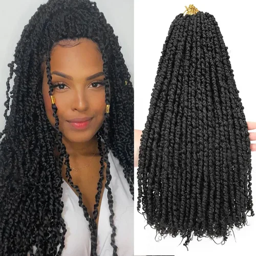 Vista 21 de Leeven Cabello rubio degradado de 14 pulgadas, pretrenzado y trenzado de pasión, 8 paquetes de extensiones de cabello sintético bohemio para mujeres