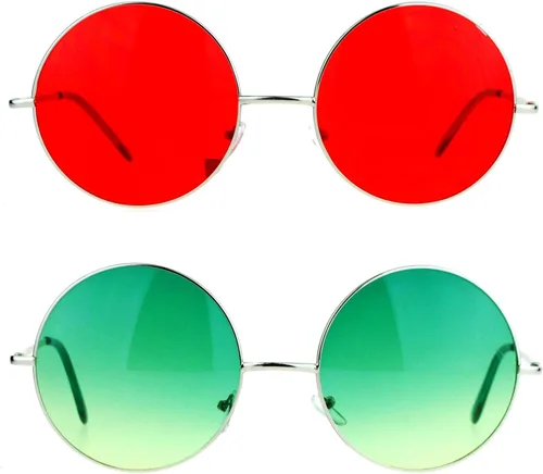 Vista 18 de Hippie Groovy Gradient Oversize Anteojos de sol redondos Lennon grandes