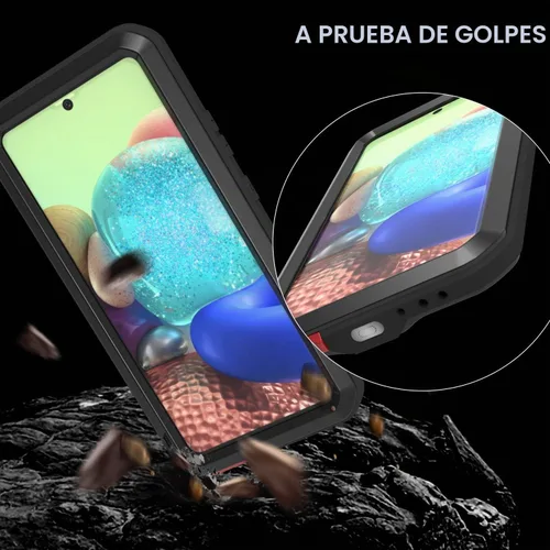 Vista 5 de LOVE MEI Funda para Samsung Galaxy A71 5G con protector de pantalla de vidrio templado, a prueba de golpes, a prueba de arañazos, híbrida de metal