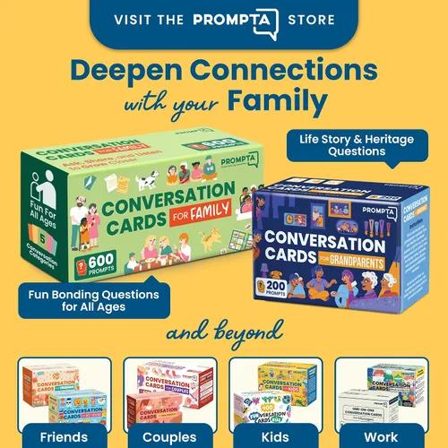 Vista 7 de Prompta 600 tarjetas de conversación para familias – Divertido juego familiar para niños y adultos durante la noche de juego, cena familiar o viajes