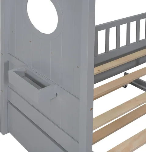 Vista 4 de SOFTSEA Cama de plataforma de tamaño matrimonial con nido y estantes de almacenamiento, marco de cama de madera con listones de soporte, cama