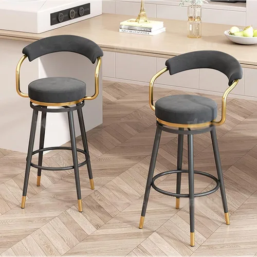 Vista 2 de Taburetes de bar giratorios modernos, sillas de altura de mostrador con respaldo dorado/negro, reposapiés de terciopelo, taburetes de bar
