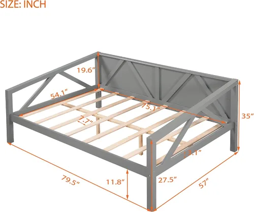 Vista 2 de Flieks Sofá cama de tamaño matrimonial, marco de sofá cama de madera, sofá cama multifuncional para niños/adolescentes/muebles de habitación