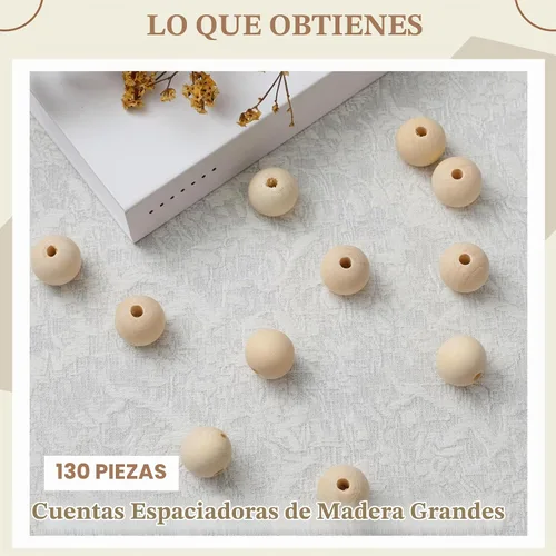 Vista 4 de WILLBOND 130 cuentas de madera de macramé con agujero de 0.197 in, beige