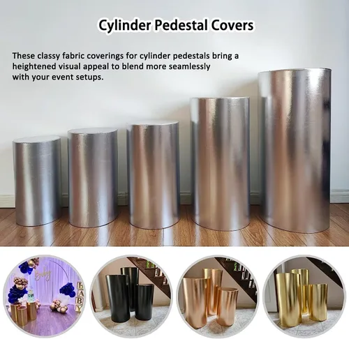 Vista 2 de Fundas de soporte de cilindro de fiesta para soportes de pedestal de cilindro de metal, fundas elásticas de bronce, cubierta de pedestal para Negro