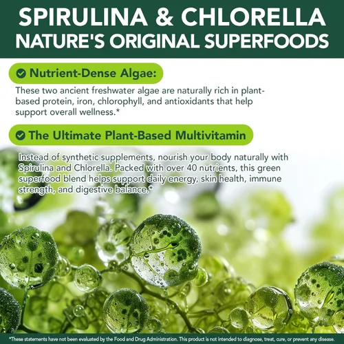 Vista 5 de Cápsulas de Clorella de Espirulina Orgánica,Suplemento sin OMG y sin gluten,300 cápsulas blandas