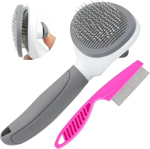 Vista 7 de Cepillo Deslizante de Autolimpieza, Cepillos para Gatos de Interior con Peine de Metal, Cepillos de Pelo para Perros y Gatos para Mudanza de Pelo