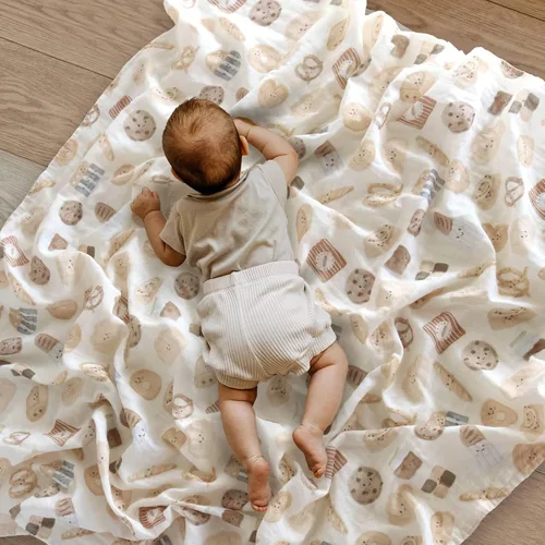 Vista 3 de LifeTree Mantas envolventes de muselina orgánica unisex para recién nacidos, de algodón orgánico, grande de 47 x 47 pulgadas, pan y marrón