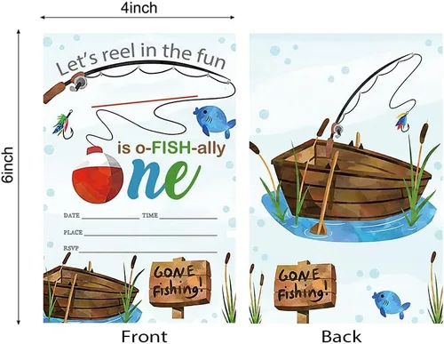 Vista 2 de Pesca 1st O-Fish-Ally - Decoraciones de un cumpleaños, celebración de fiesta de pesca, invitaciones de pesca para cumpleaños. (086)