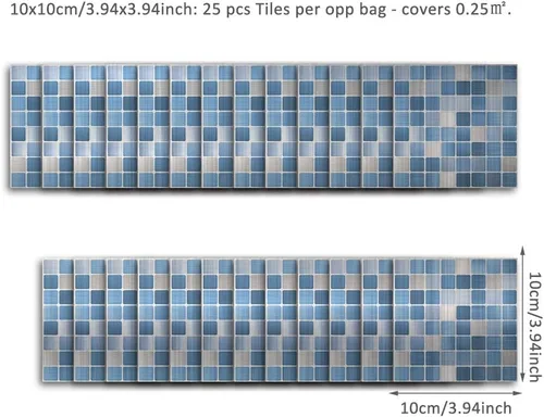 Vista 6 de Alwayspon 25 piezas de azulejos autoadhesivos de transferencia de plata cepillada, calcomanías de azulejos para despegar y pegar, adhesivo de pared
