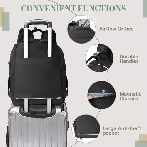 Vista 6 de Mochila para pañales con cambiador, bolsas de maternidad grandes para recién nacidos, 18 bolsillos, bolsillos aislados, correas para cochecito, Negro