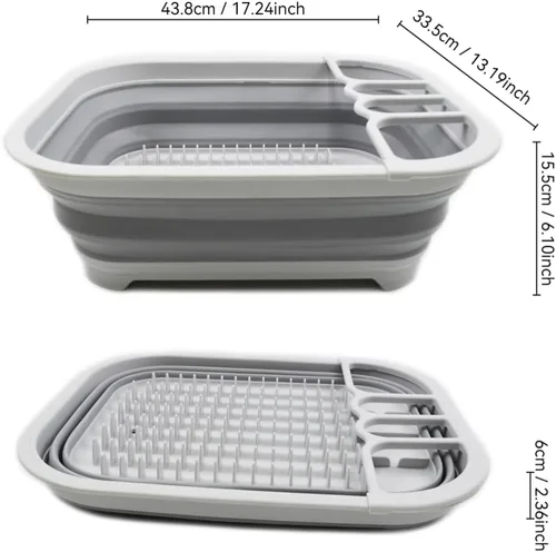 Vista 2 de SAMMART Escurridor de platos plegable de 3.17 galones con boquilla giratoria, organizador de vajilla portátil, bandeja de almacenamiento de cocina