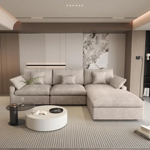 Vista 61 de WJShome Sofá Seccional Cloud Couch de 83 pulgadas para sala de estar, sofá seccional modular relleno de plumón, sofás en forma de L con otomana