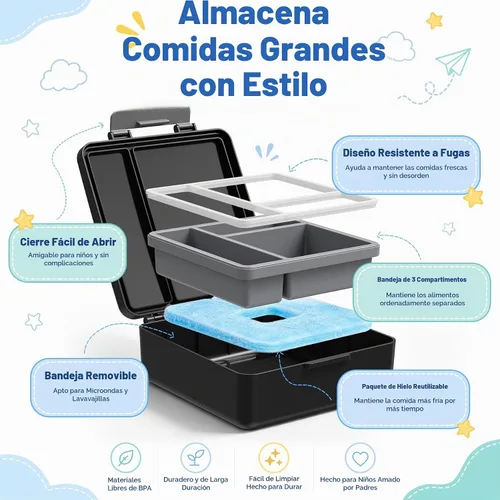 Vista 4 de Lonchera Bento para niños con termo de sopa de 17 onzas, botella de agua aislada y bolsa de almuerzo aislada, a prueba de fugas, contenedor