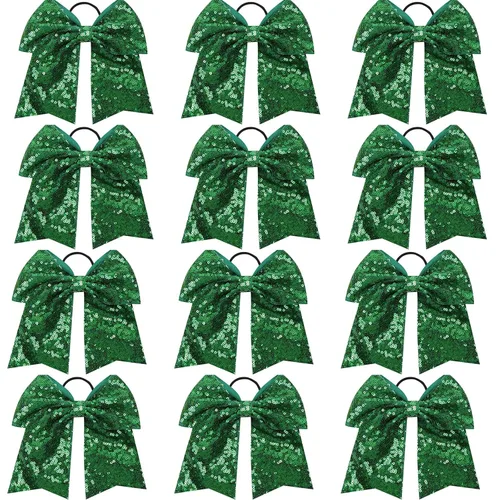 Vista 11 de 18 PCS 8" Large American Flag Cheer Hair Bows Ponytail Holder Elastic Band Handmade for Cheerleaders Teen Girls College Sports