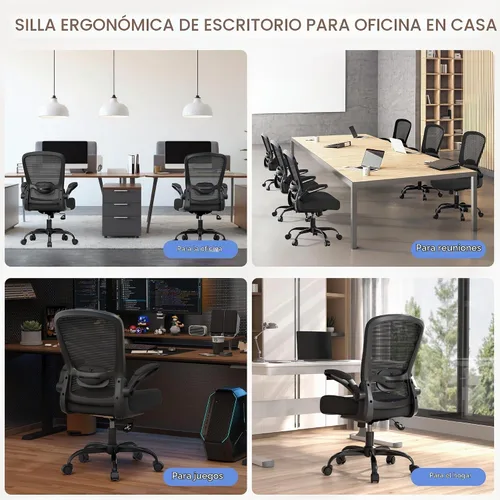 Vista 8 de Silla de oficina ergonómica con lumbar ajustable, reposabrazos abatible Marco negro