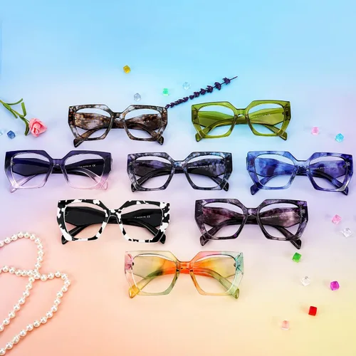 Vista 3 de Zeelool Marco de gafas geométricas vintage para mujer con lente transparente sin receta Fecli ZJGP909372