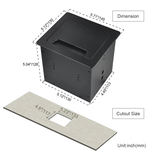 Vista 4 de Caja de conectividad para cable de cepillo de mesa con 2 alimentación de CA + 1 cargador USB-A + 1 cargador USB-C + 4 agujeros para cables con cable