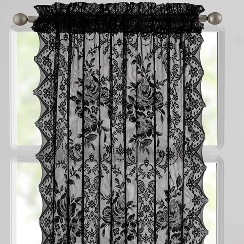 Vista 4 de LinenZone Par de cortinas de encaje de primera calidad para puerta francesa o cortinas de puerta de luz lateral con 2 alzapaños. Cortinas de puerta