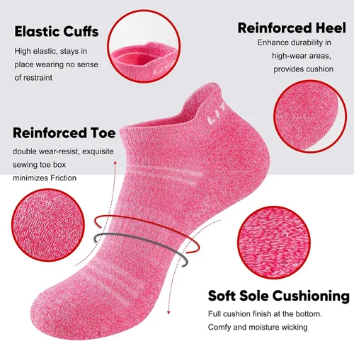 Vista 4 de calcetines tobilleros para mujer, 6 pares de calcetines deportivos con suela acolchada