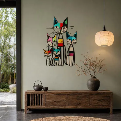 Vista 5 de Gcdaxour Decoración de pared de gato, esculturas de pared de hierro de metal, regalos para amantes de los gatos, colorido y único, retro de mediados