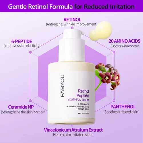 Vista 4 de Retinol Peptide Youthful Serum 1.01 fl oz – Anti-envejecimiento, hidratante y reafirmante para arrugas y manchas oscuras, suero de retinol suave