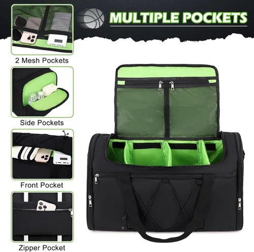 Vista 5 de Bolsa de lona para tenis para viajes, NEGRO-VERDE, Viajes