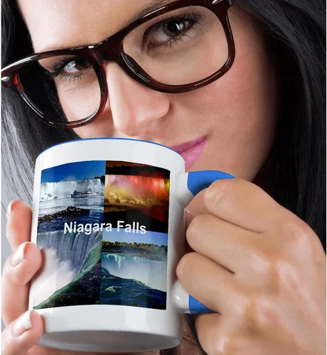 Vista 2 de 3dRose Niagara Falls Collage - Taza de dos tonos (11 onzas), color azul