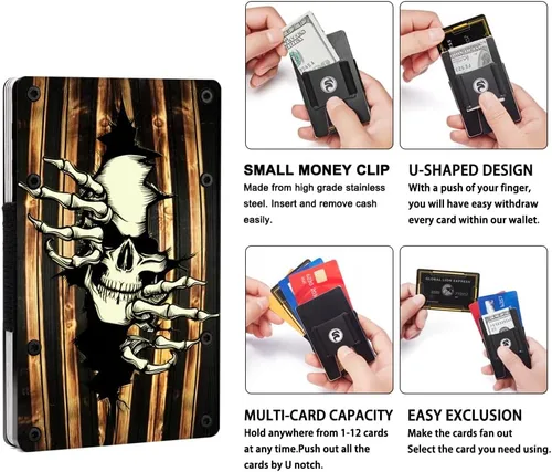 Vista 3 de Carteras de metal de aluminio minimalistas personalizadas para hombres clip de dinero grabado personalizado para marido novio papá hijo tarjetero
