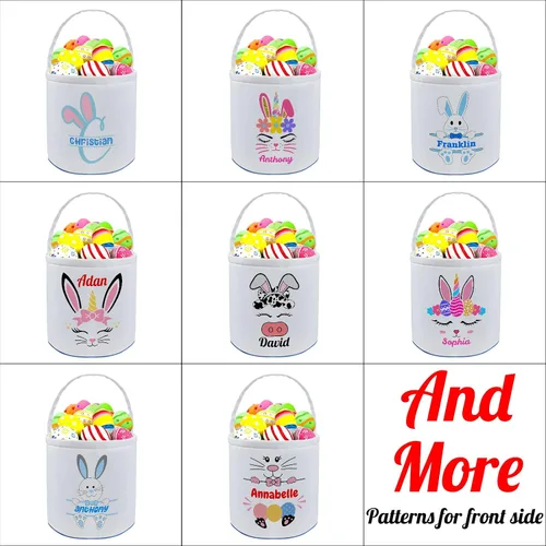 Vista 2 de Cesta de Pascua personalizada con nombre para niños, lona personalizada, cubo de Pascua, regalo para niños y niñas
